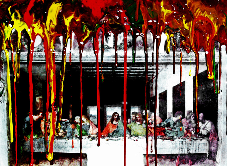 465_kenta_matsui_art_the_birth_of_catharsis_untitled_2013_acrylic_watercolour_on_the_last_supper_30x42